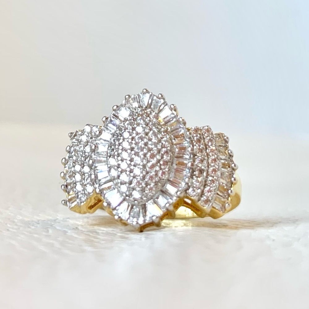 VTG CZ Pavé Marquise Design FZN 925 Gold-Tone Silver Ring Sz 7.5